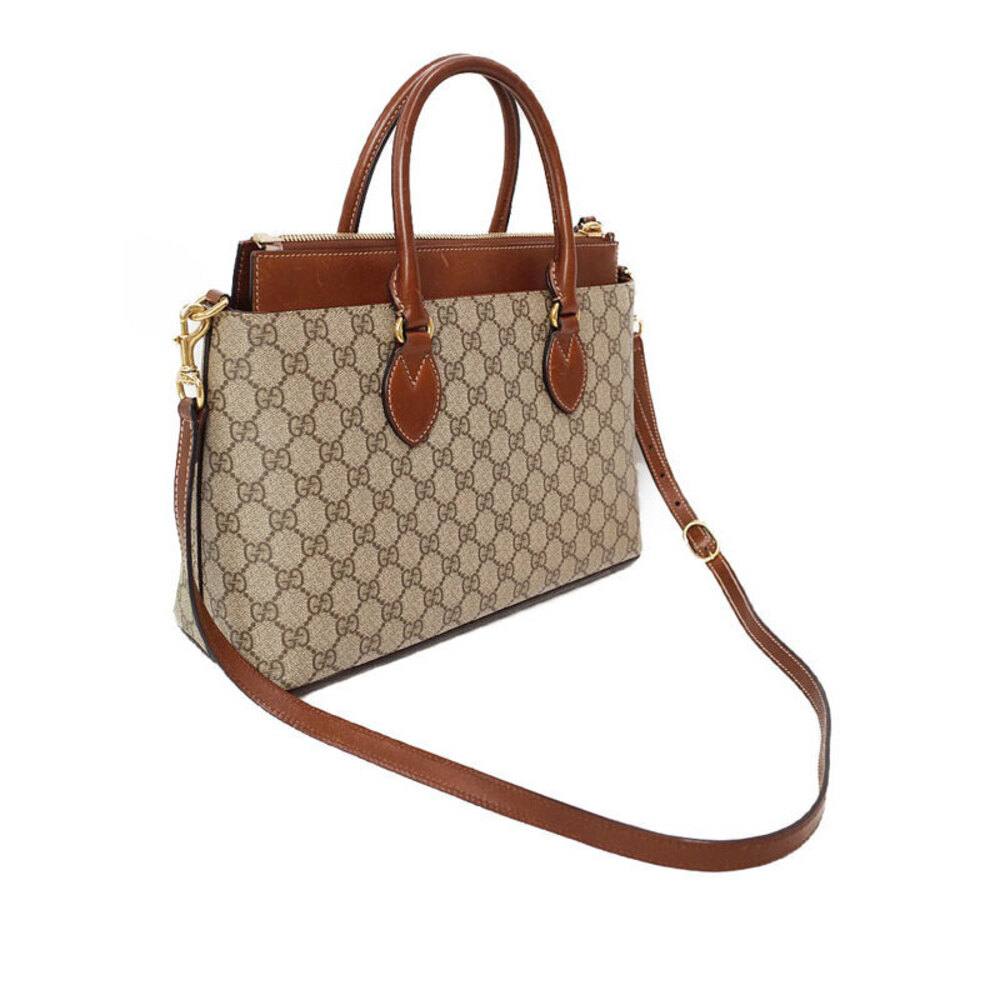 Gucci Supreme Zip Tote Moon Calfskin Monogram Brown 2way Top GG
